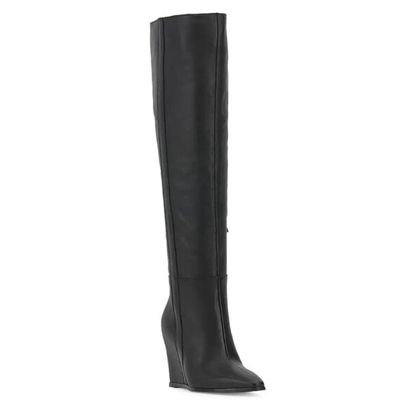 Vince Camuto Boots Tiasie Over the Knee Wedge Boots Black Leather SZ 7.5 NEW - Picture 2 of 9